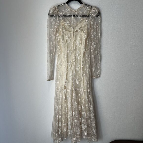 Gatsby Style Vintage Lace Sheer Dress Sz 7/8 Union Made In USA Dainty Fairy Chic - Picture 5 of 13